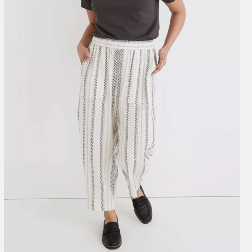 Madewell Lightspun Balloon Pull-On Pants Size XS White Black EUC